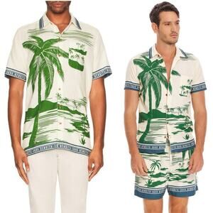 Agua Bendita Jack Honolulu Button Down Ivory Short Sleeve Tropical Shirt
